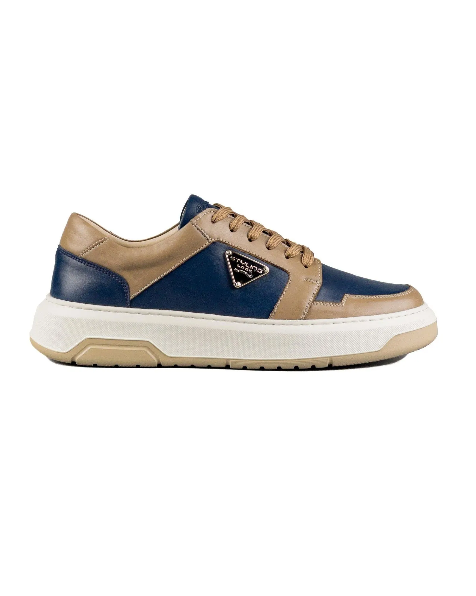 T-Duke Navy Blue and Mink Genuine Leather Men's Sports (Sneaker) Shoes