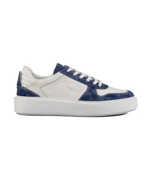 T-Trident Navy Blue Suede and White Genuine Leather Men's Sports Sneaker Shoes