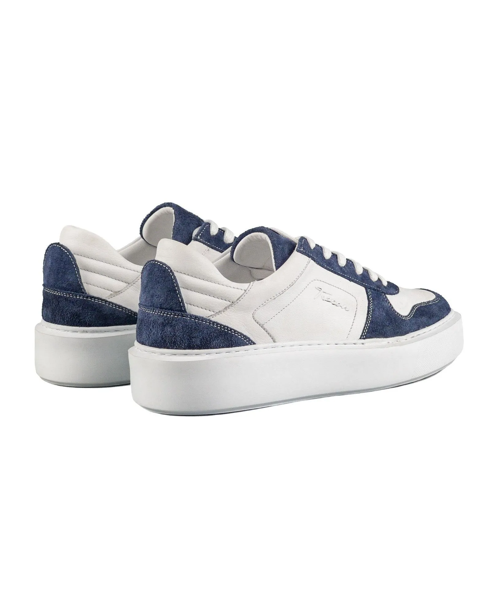 T-Trident Navy Blue Suede and White Genuine Leather Men's Sports Sneaker Shoes