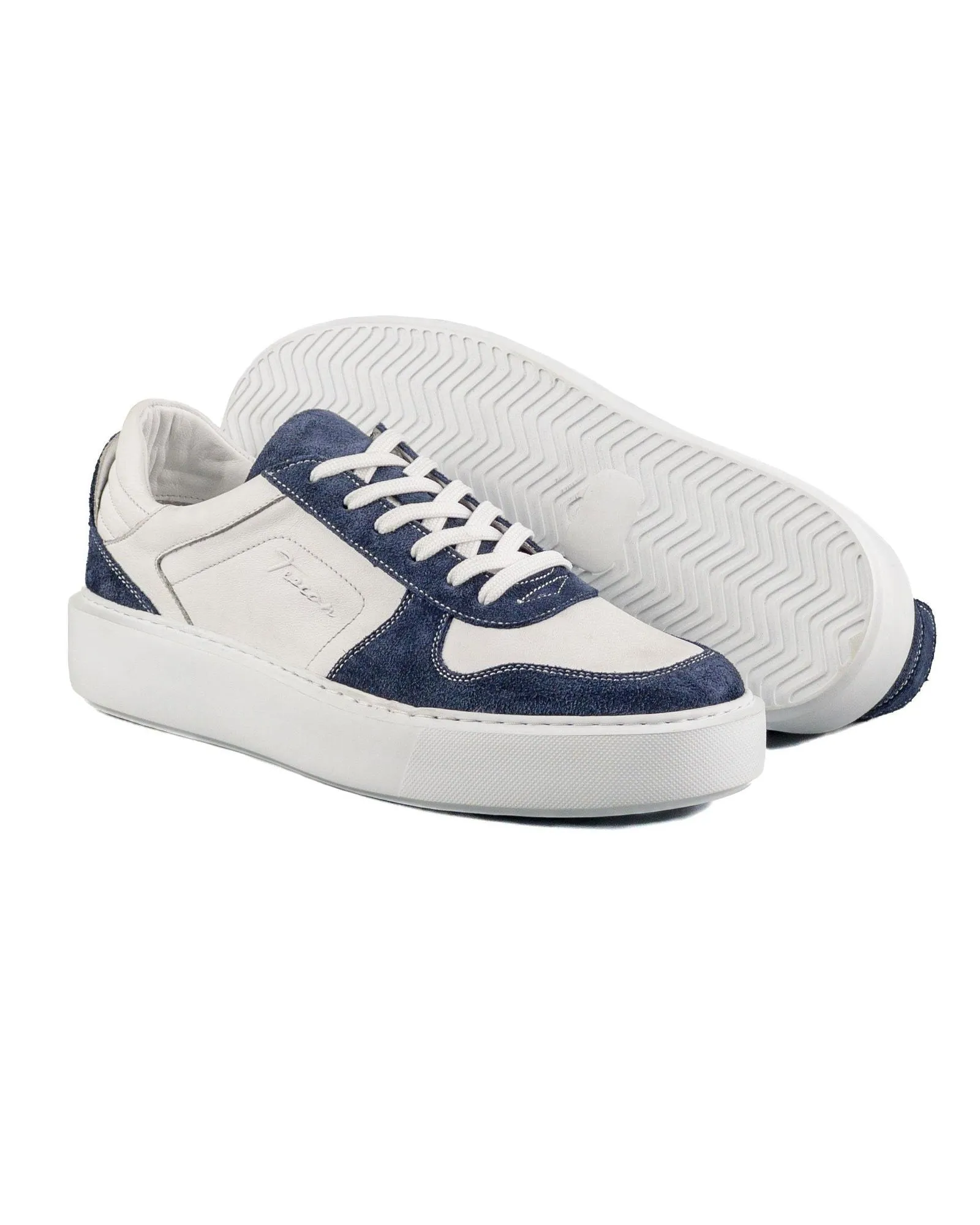 T-Trident Navy Blue Suede and White Genuine Leather Men's Sports Sneaker Shoes