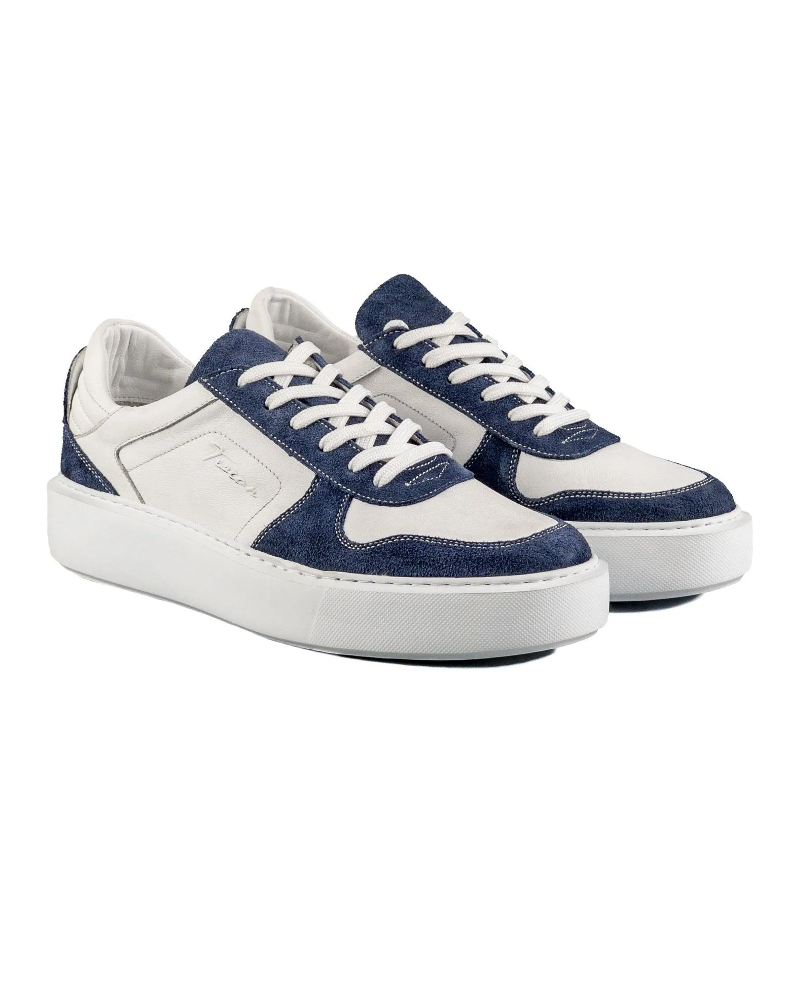 T-Trident Navy Blue Suede and White Genuine Leather Men's Sports Sneaker Shoes