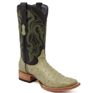 Tanner Mark Men's Genuine Full Quill Ostrich Square Toe Boots Olive Green TMX200501