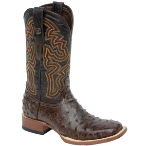 Tanner Mark Men's Print Ostrich Square Toe Boots Rustic Brown TM200960