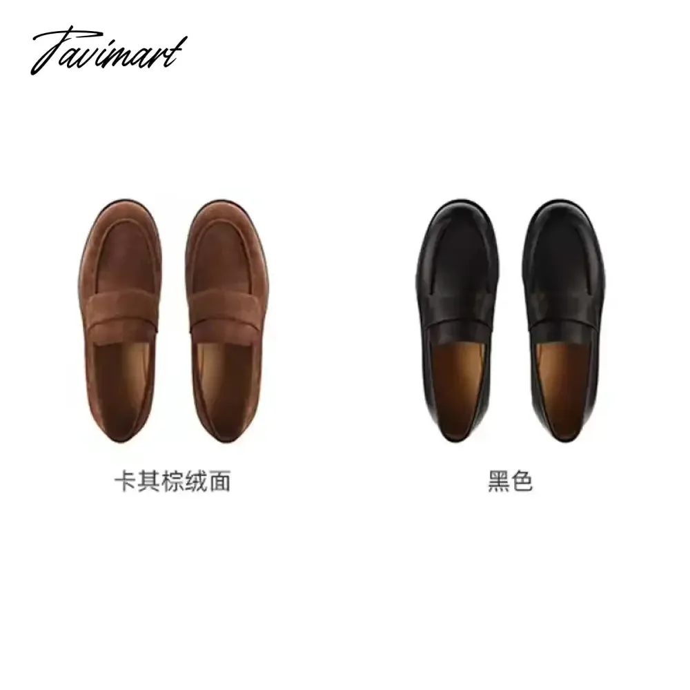 Tavimart Autumn and Winter New Maillard British Style One Step Lazy Man Genuine Leather Small Thick Heel Lefu Single Shoe Girl