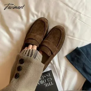 Tavimart Autumn and Winter New Maillard British Style One Step Lazy Man Genuine Leather Small Thick Heel Lefu Single Shoe Girl