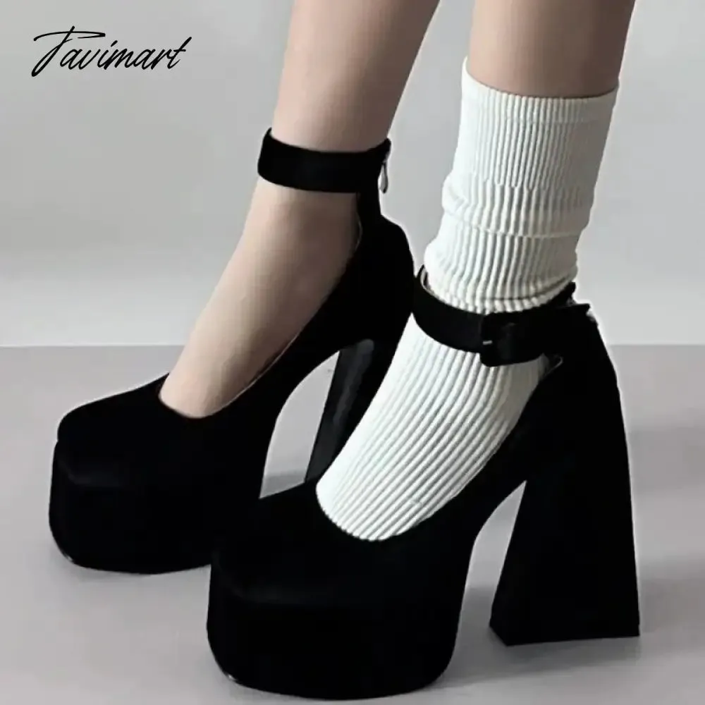 Tavimart Black French Temperament Shallow Mouth Mary Jane Shoes Women's Summer New Waterproof Platform Sexy Women High-heeled Shoes