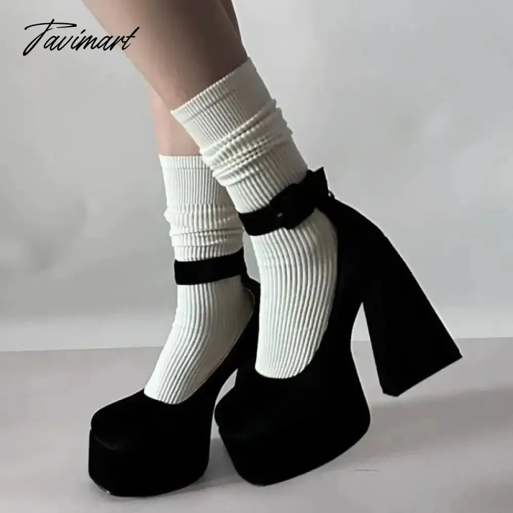 Tavimart Black French Temperament Shallow Mouth Mary Jane Shoes Women's Summer New Waterproof Platform Sexy Women High-heeled Shoes