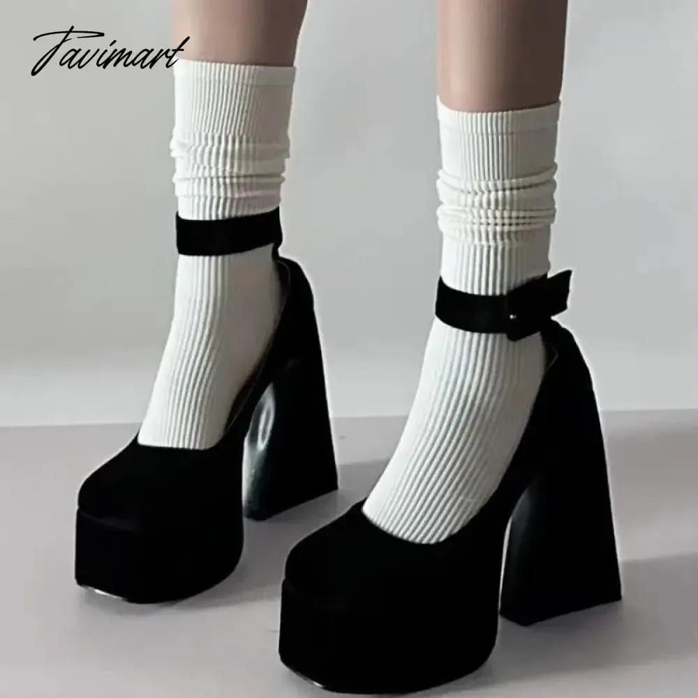 Tavimart Black French Temperament Shallow Mouth Mary Jane Shoes Women's Summer New Waterproof Platform Sexy Women High-heeled Shoes