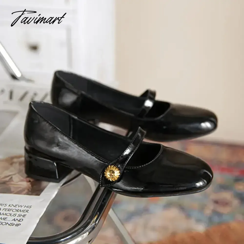 Tavimart Elegant Woman Shoes with Low Heels Mary Janes Vintage Black PU Leather Ladies Shoes Spring Autumn Lolita Pumps Shoes New In