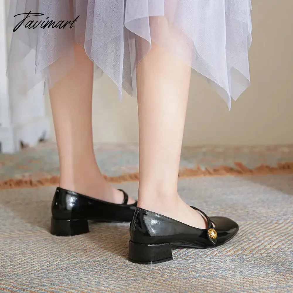 Tavimart Elegant Woman Shoes with Low Heels Mary Janes Vintage Black PU Leather Ladies Shoes Spring Autumn Lolita Pumps Shoes New In