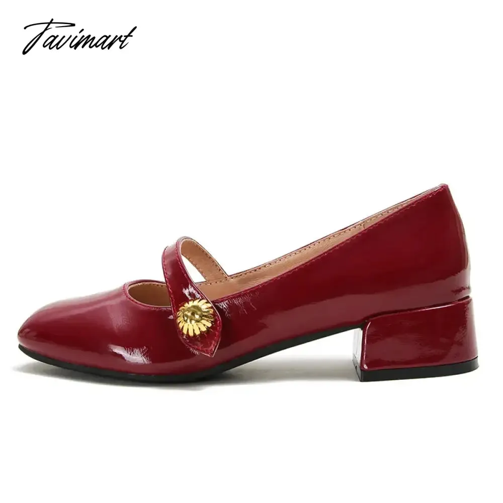 Tavimart Elegant Woman Shoes with Low Heels Mary Janes Vintage Black PU Leather Ladies Shoes Spring Autumn Lolita Pumps Shoes New In