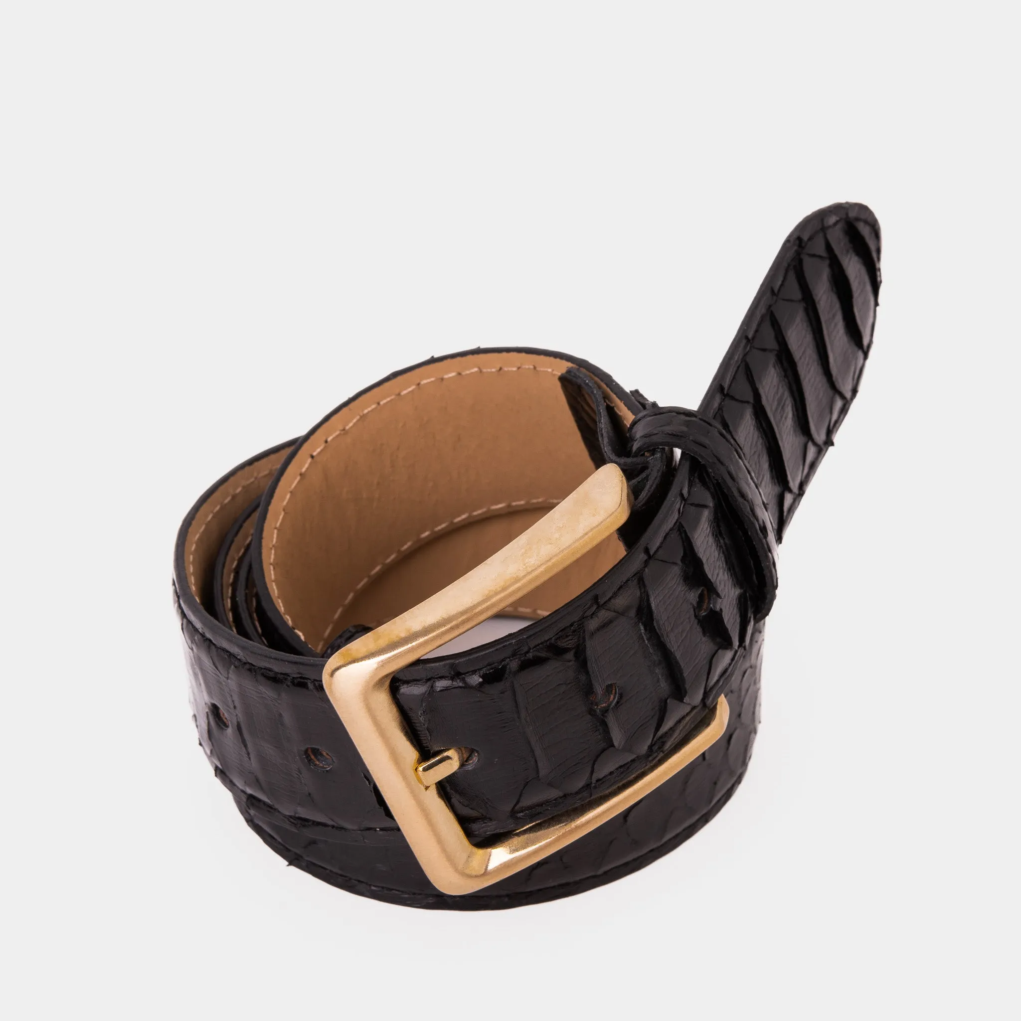 The Bethesda Black pythn Sneak Leather Belt