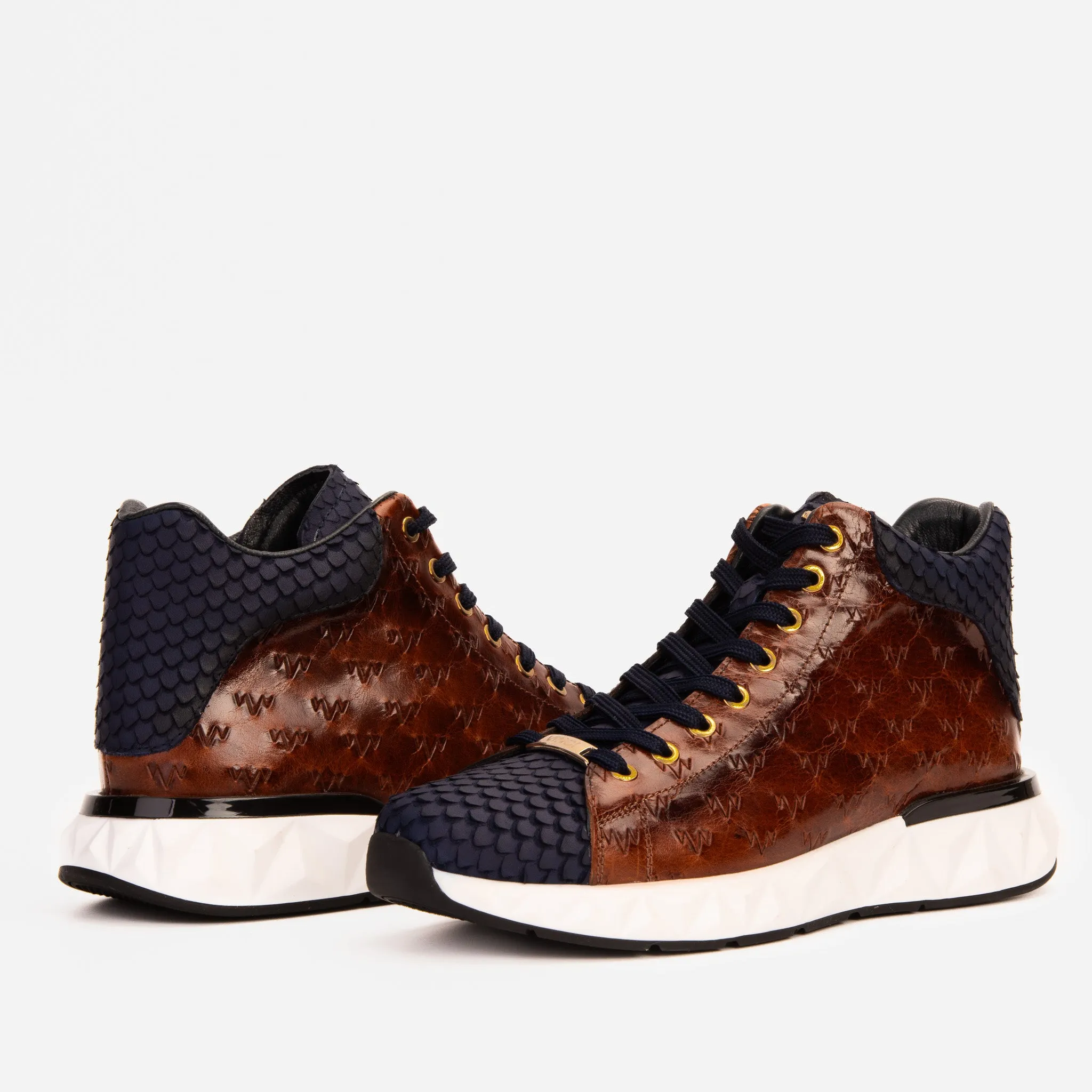 The Caesars Brown & Navy Leather High-Top Men Sneaker