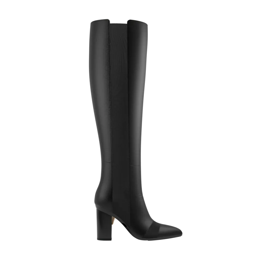 The Knee High Boot Coal Leather   Block Heel Kit 4 Coal