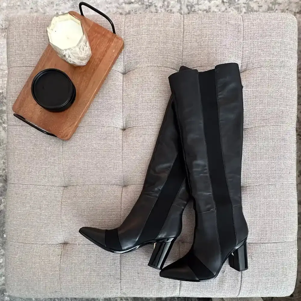 The Knee High Boot Coal Leather   Block Heel Kit 4 Coal