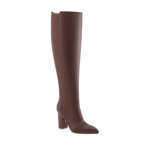 The Knee High Boot Walnut Leather   Block Heel Kit 4 Walnut