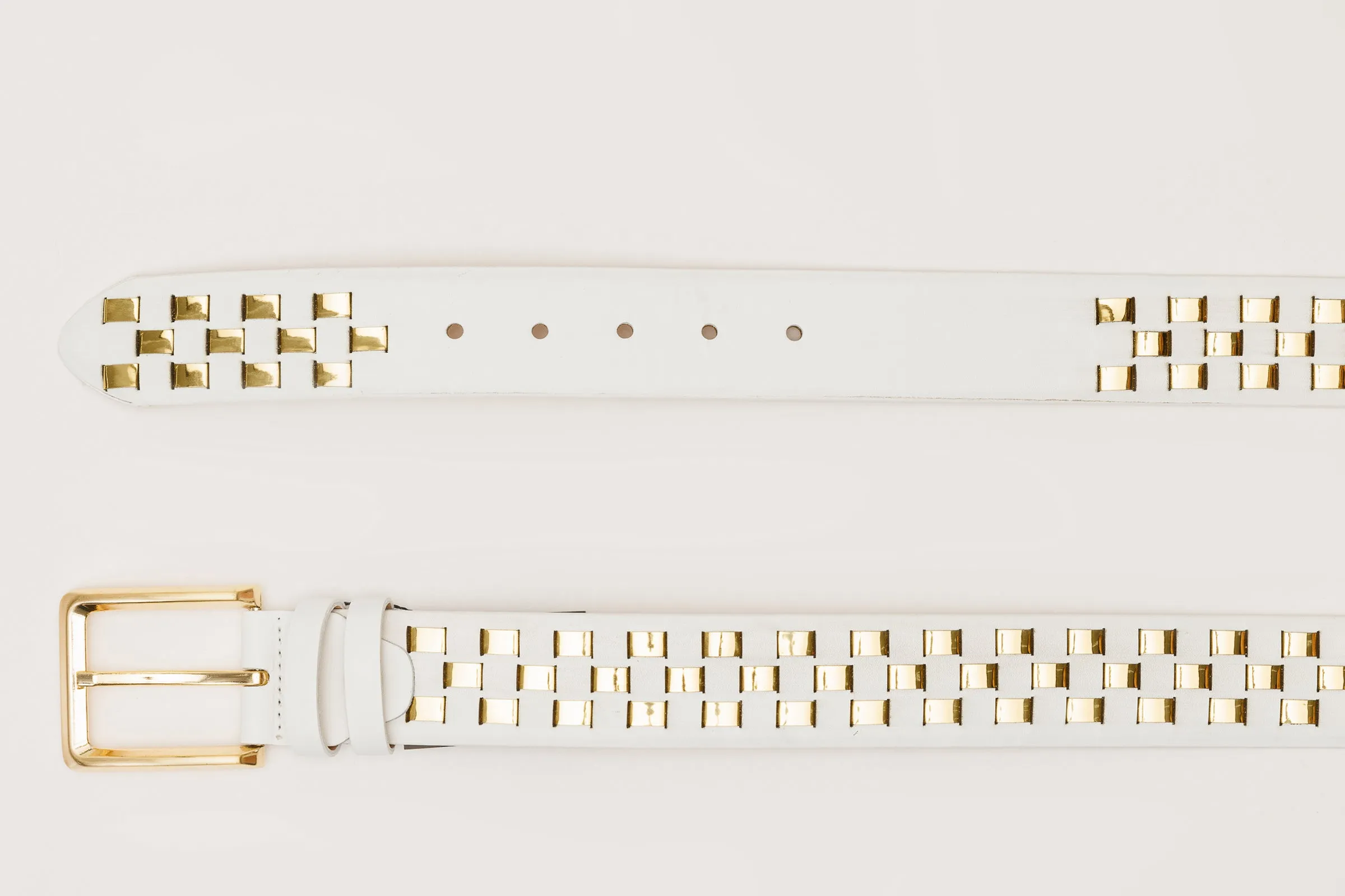 The Mackenzie White & Gold Woven Leather Belt