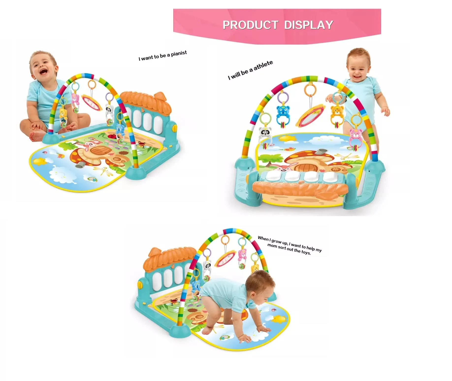 Toyshine Baby Gyms Play Mats Musical Activity Center Kick & Play Piano Gym Tummy Time Padded Mat for Newborn Toddler Infants Multicolor