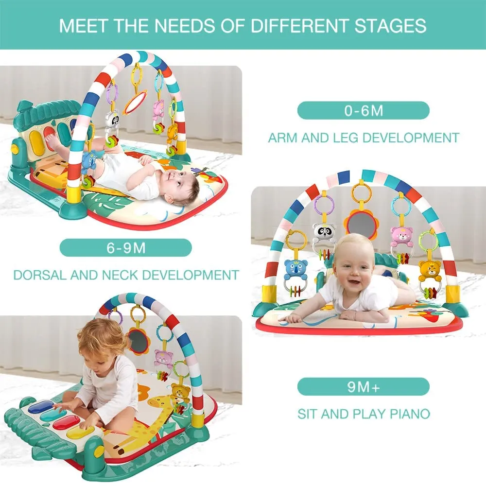 Toyshine Baby Gyms Play Mats Musical Activity Center Kick & Play Piano Gym Tummy Time Padded Mat for Newborn Toddler Infants Multicolor