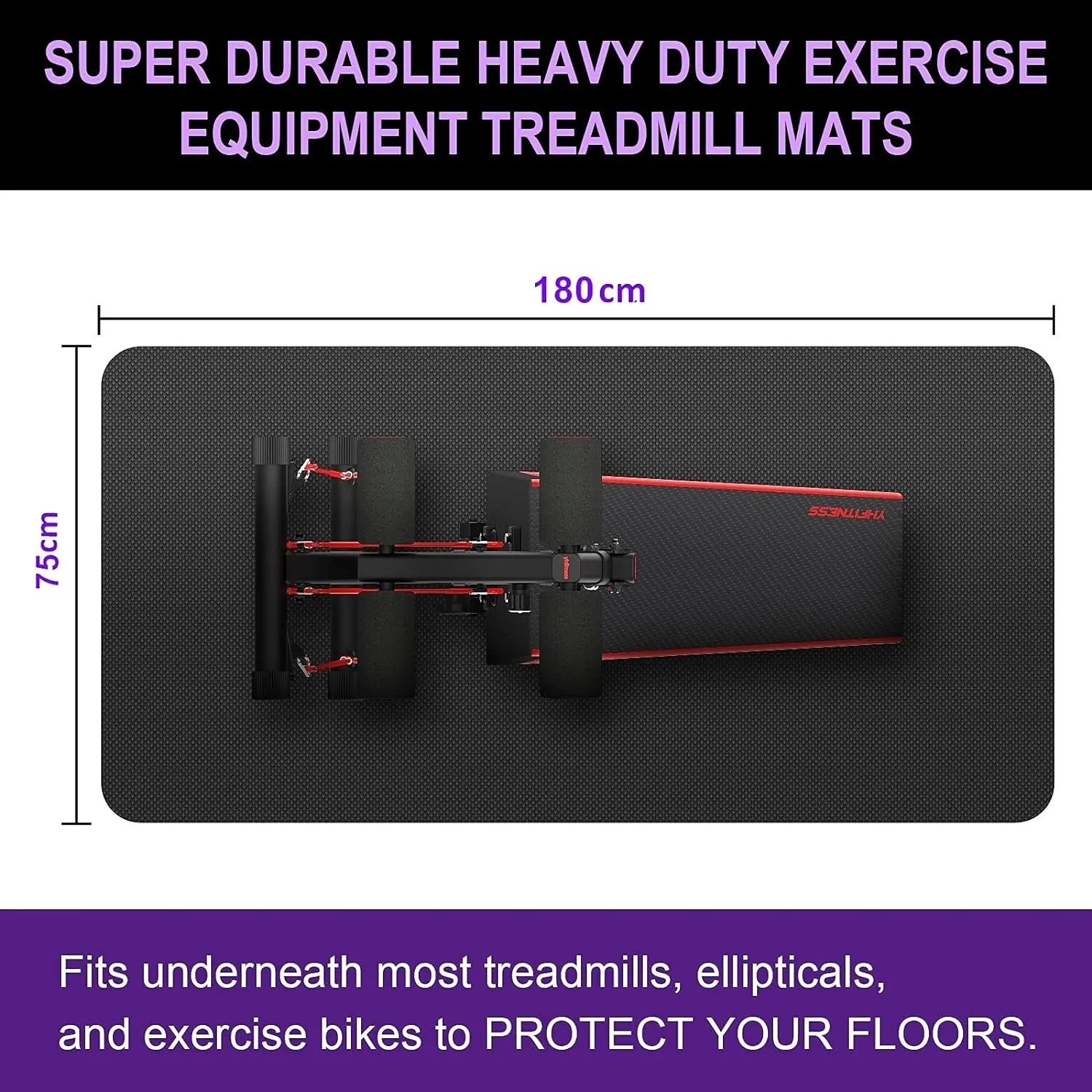 Treadmill Mat, Exercise Equipment Mat Heavy-Duty Protective Floor Mat for Under Stationary Bike, Spin Bike, Fitness Equipment, 180cm x 75cm, Black