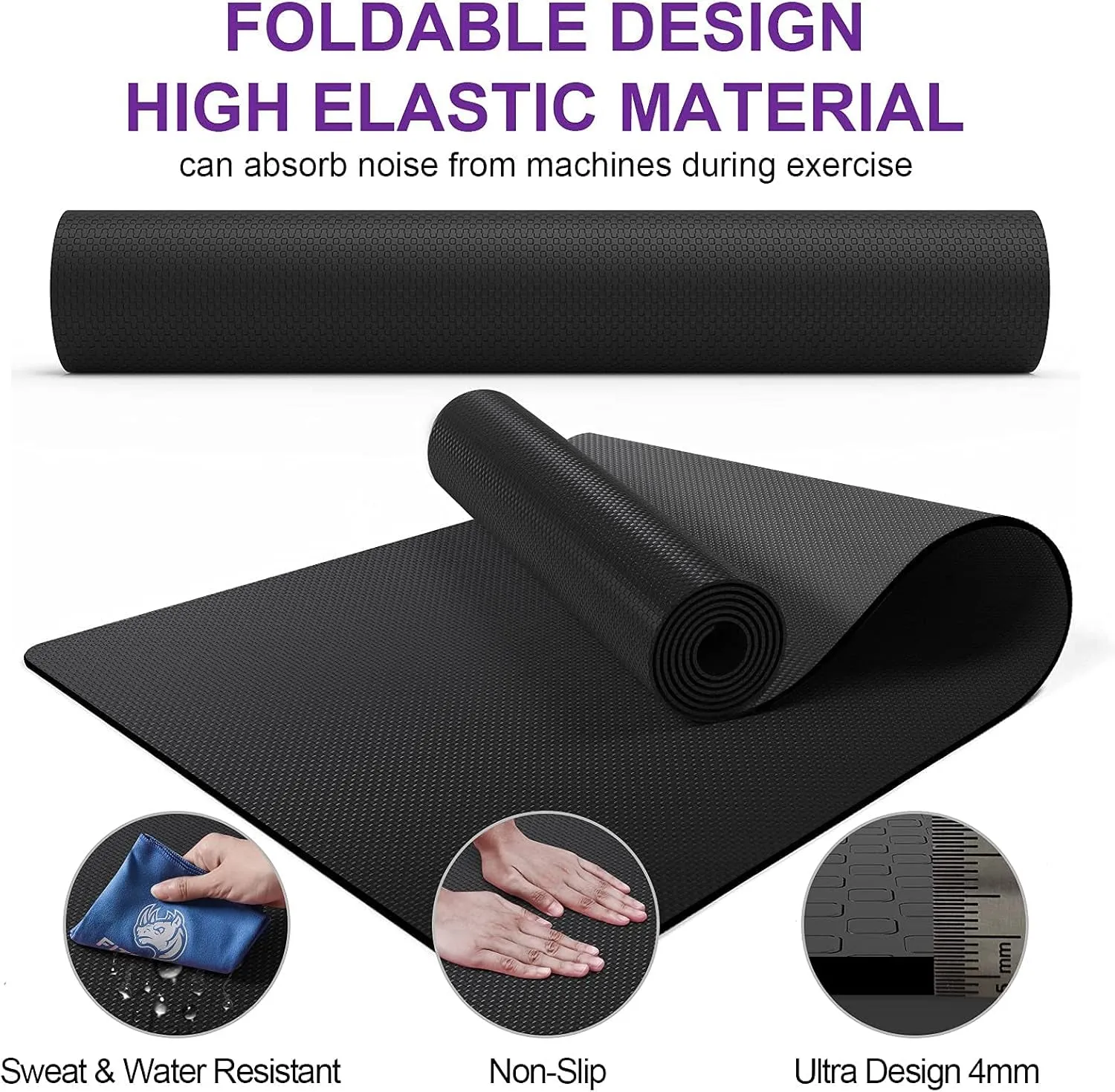 Treadmill Mat, Exercise Equipment Mat Heavy-Duty Protective Floor Mat for Under Stationary Bike, Spin Bike, Fitness Equipment, 180cm x 75cm, Black