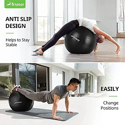 Trideer Extra Thick Yoga Ball Exercise Ball, 5 Sizes Ball Chair, Heavy Duty Swiss Ball for Balance, Stability, Pregnancy, Physical Therapy, Quick Pump Included (Black, S (38-45cm))