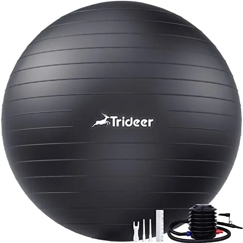 Trideer Extra Thick Yoga Ball Exercise Ball, 5 Sizes Ball Chair, Heavy Duty Swiss Ball for Balance, Stability, Pregnancy, Physical Therapy, Quick Pump Included (Black, S (38-45cm))