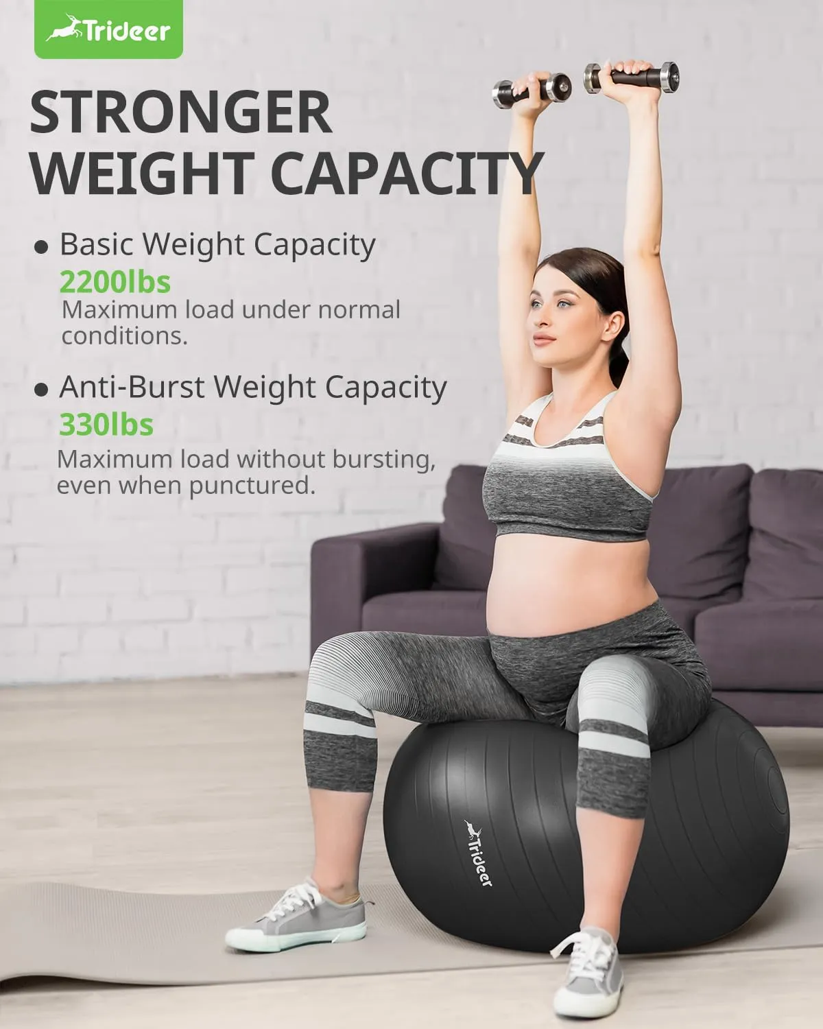 Trideer Yoga Ball Exercise Ball for Working Out, 5 Sizes Gym Ball, Birthing ball for Pregnancy, Swiss Ball for Physical Therapy, Balance, Stability, Fitness, Office Ball Chair, Quick Pump Included