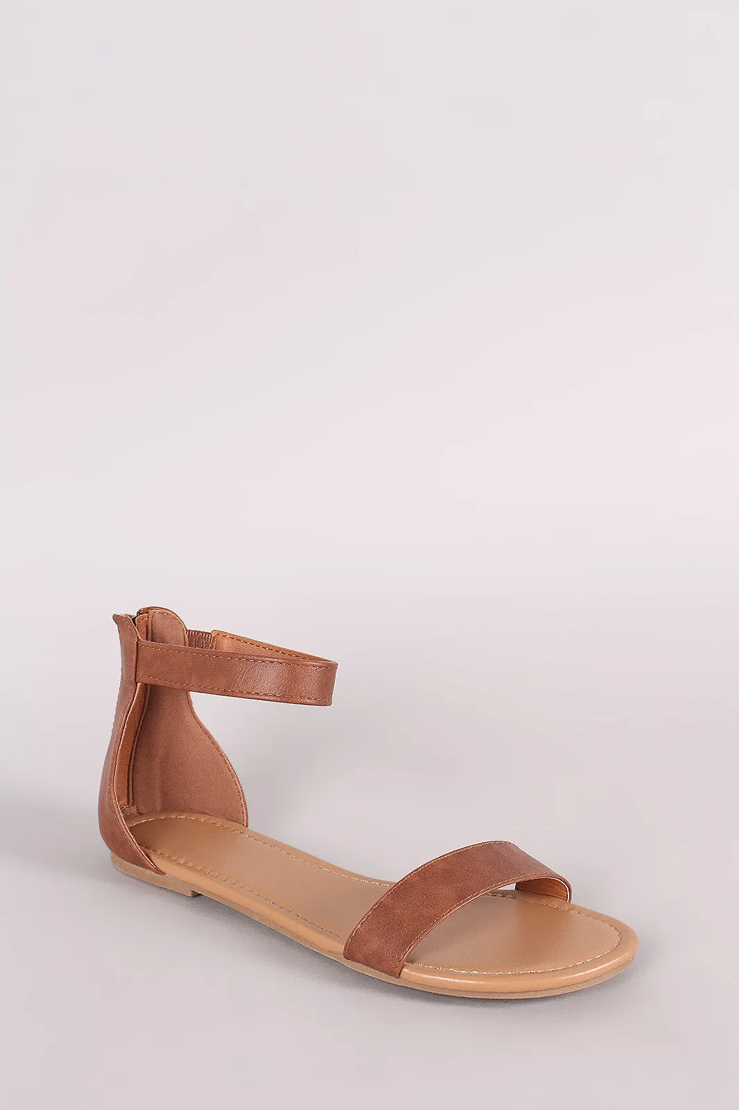 Vegan Leather Single Band Ankle Strap Flat Sandal