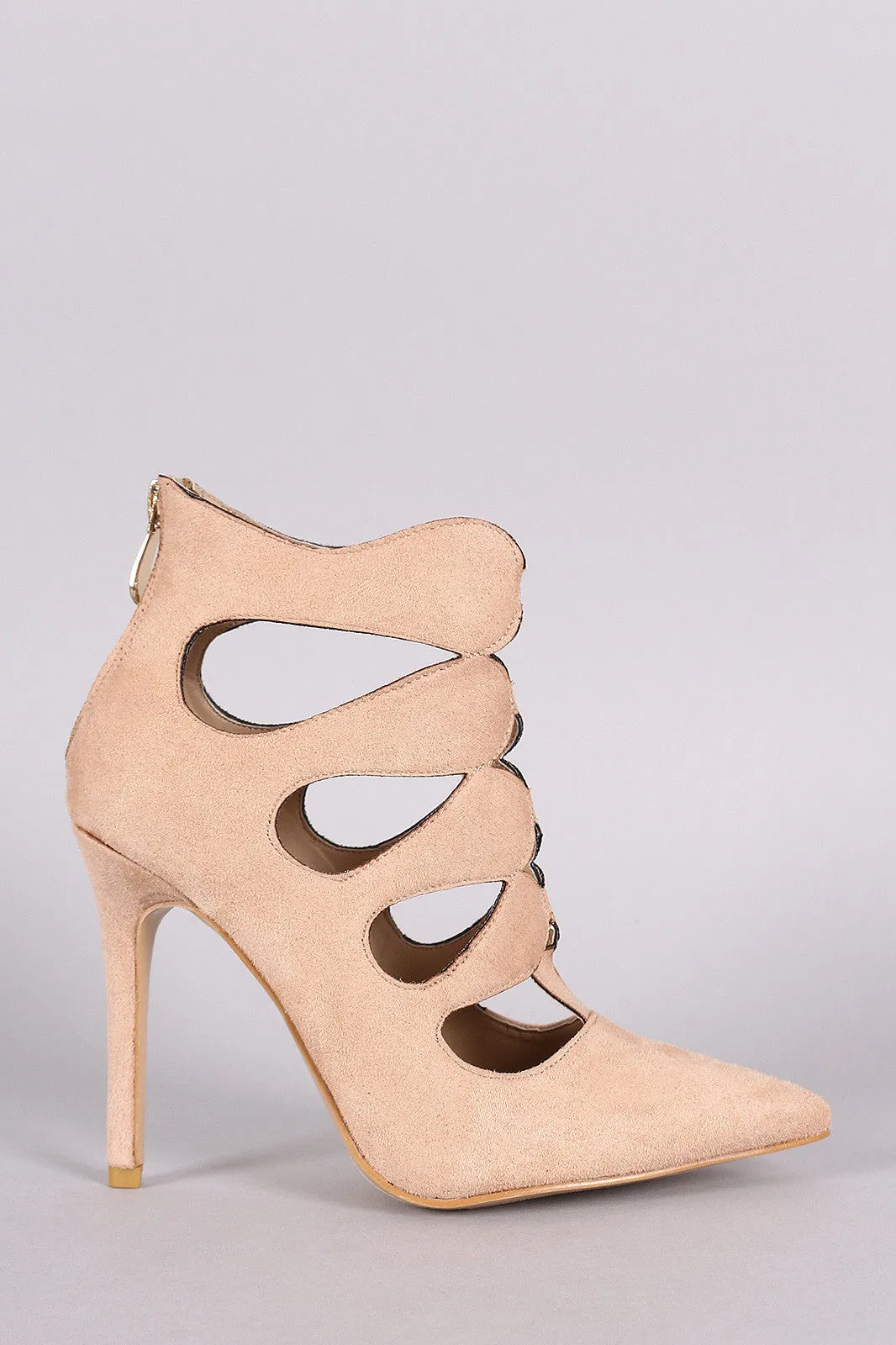 Vegan Suede Cut Out Pointy Toe Stiletto Heels