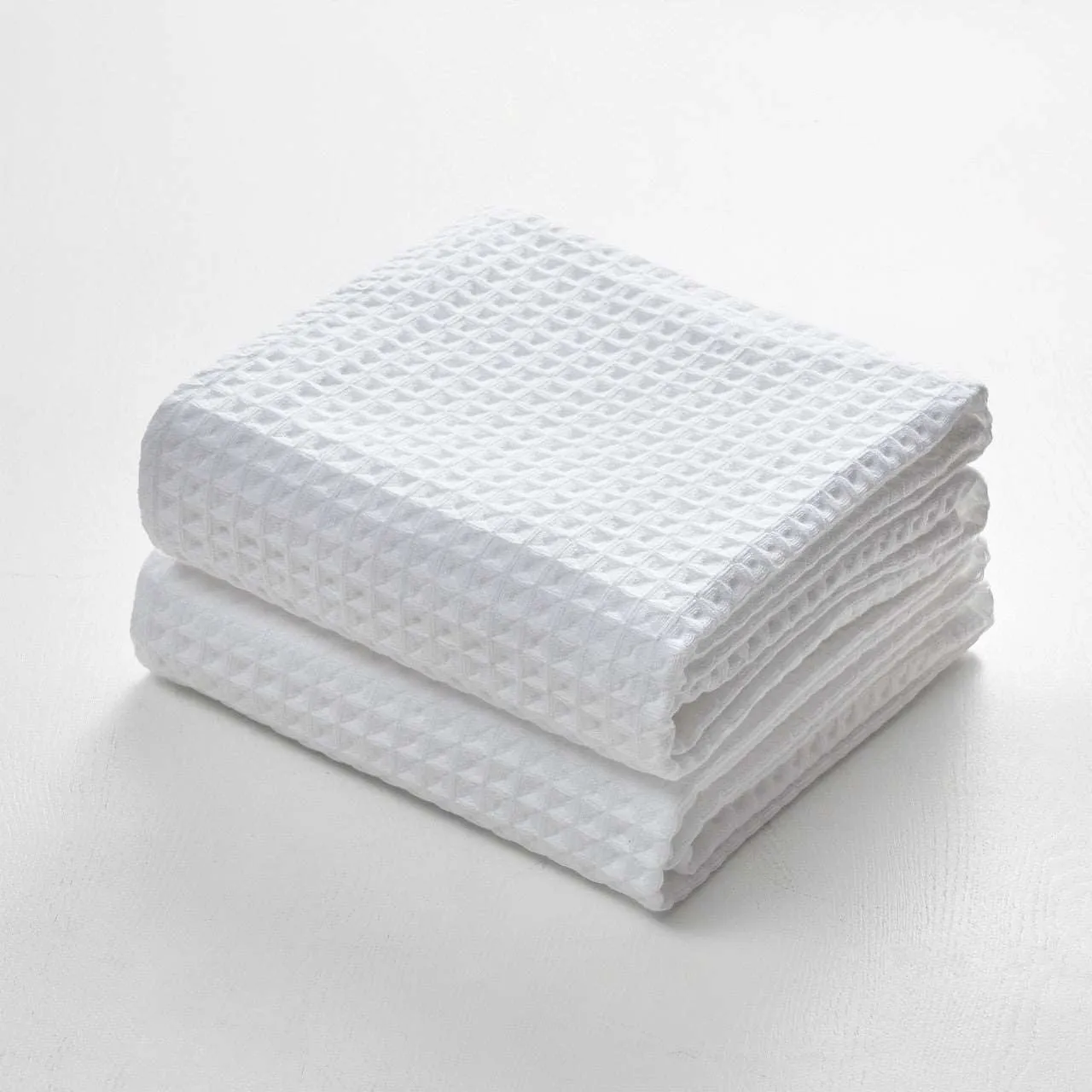 Waffle Bath Towels - White Color- Set of 2