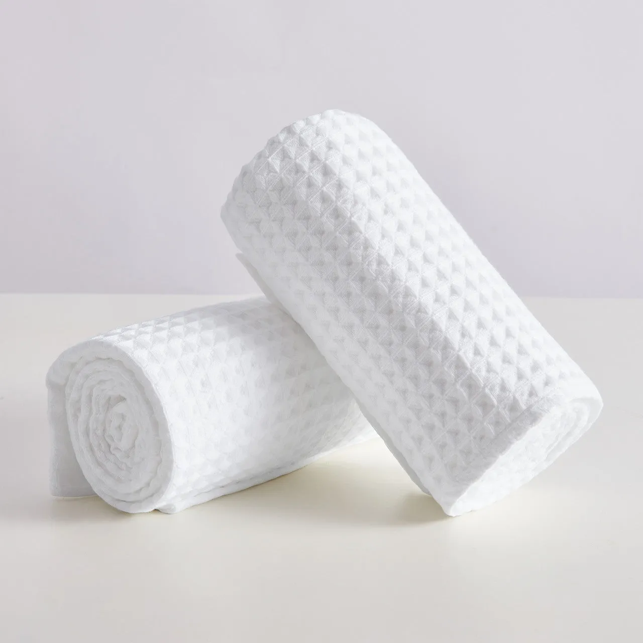 Waffle Bath Towels - White Color- Set of 2