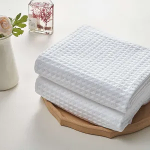 Waffle Bath Towels - White Color- Set of 2