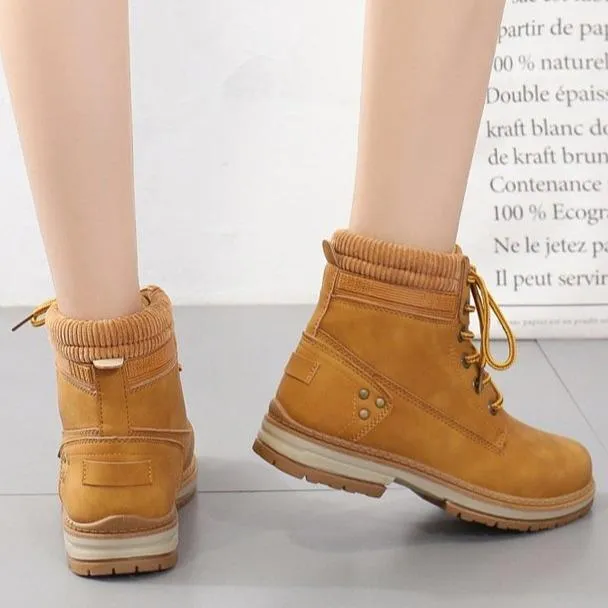 Women winter fall short chunky platform lace up boots