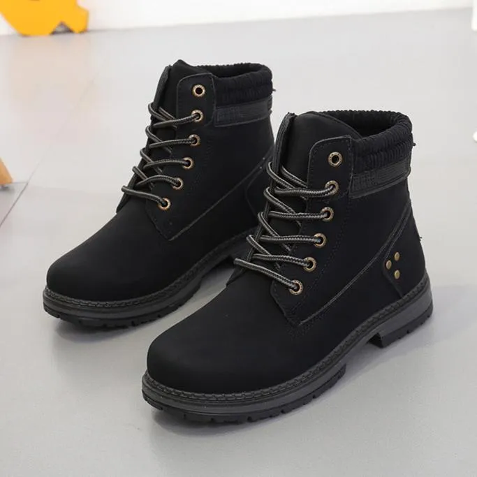 Women winter fall short chunky platform lace up boots