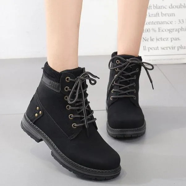 Women winter fall short chunky platform lace up boots