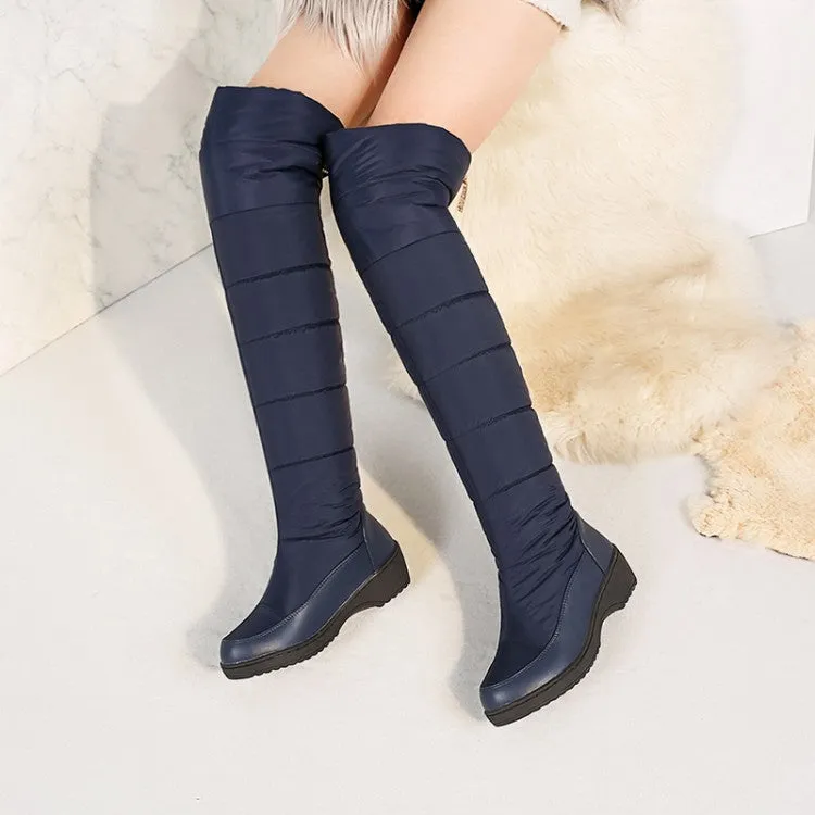 Women's Back Zip Wedge Heels Down Tall Boots for Winter