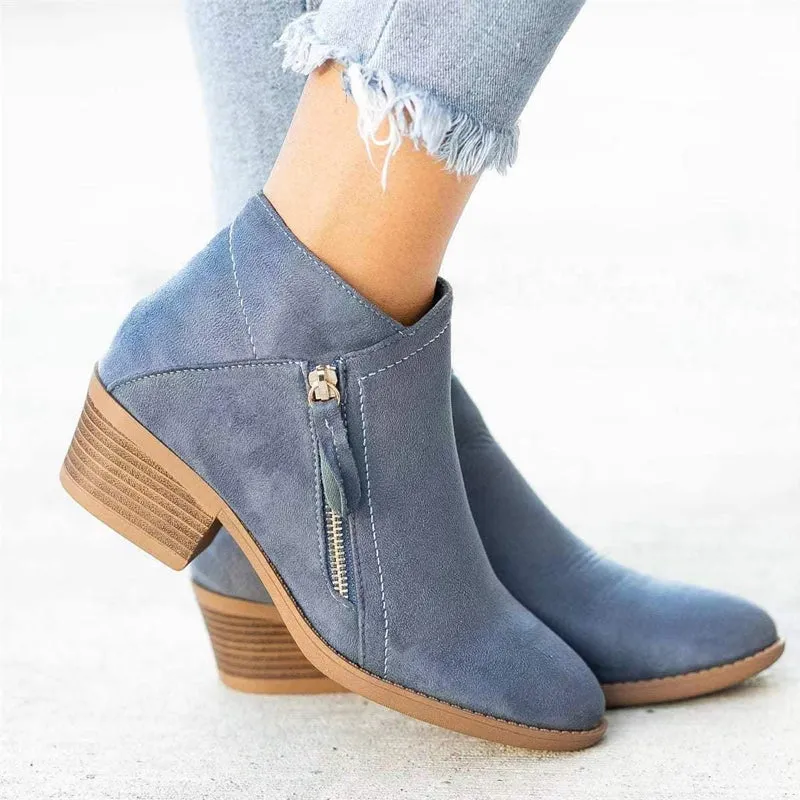 Women's Chunky Heel Side Zip Ankle Boots