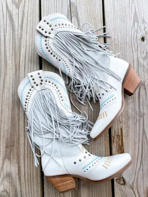 Women's Dingo Gypsy Fringe Leather Boots White