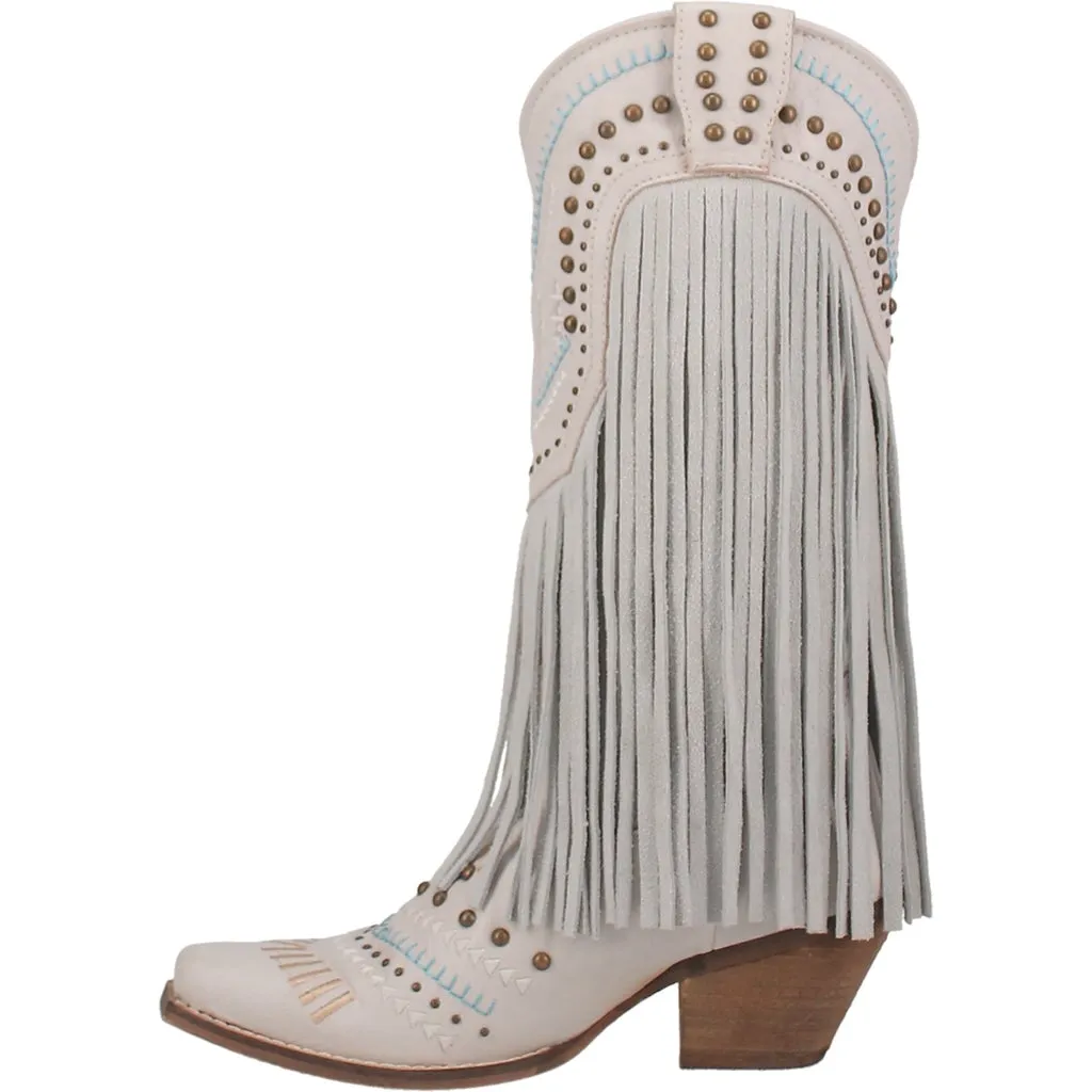 Women's Dingo Gypsy Fringe Leather Boots White