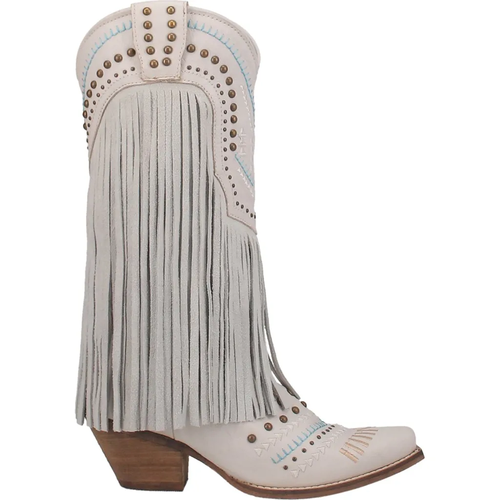 Women's Dingo Gypsy Fringe Leather Boots White