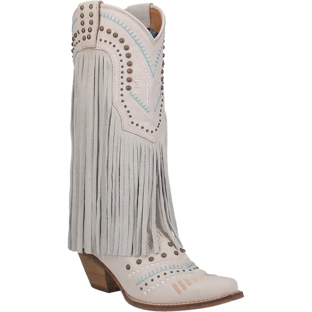 Women's Dingo Gypsy Fringe Leather Boots White