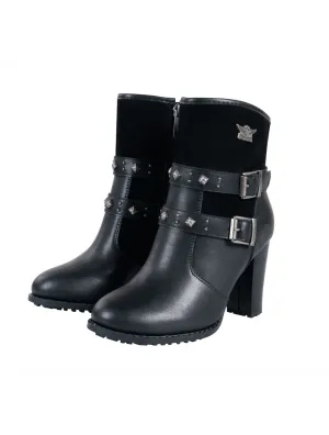 Womens Soft Top Double Buckle Side Motorcycle Boots