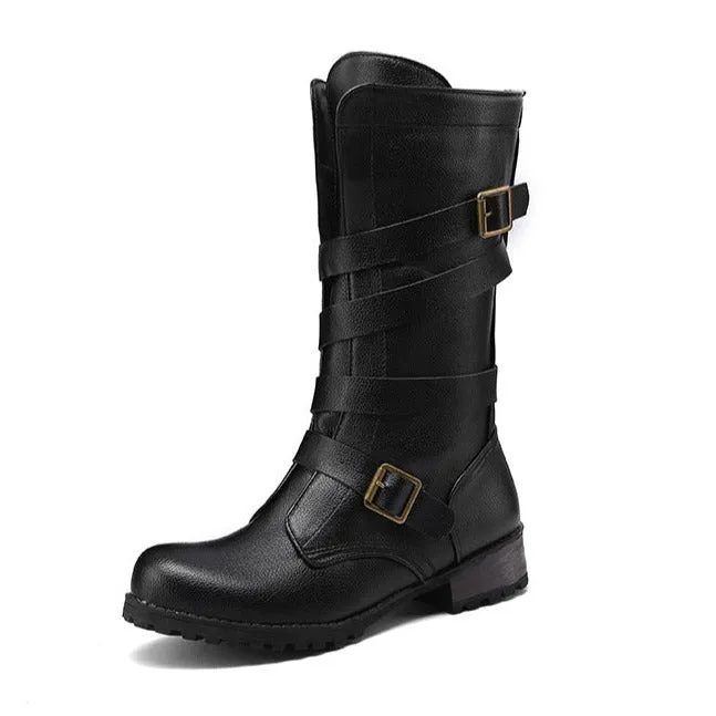 Womne's motorcycle boots retro mid calf boots for women