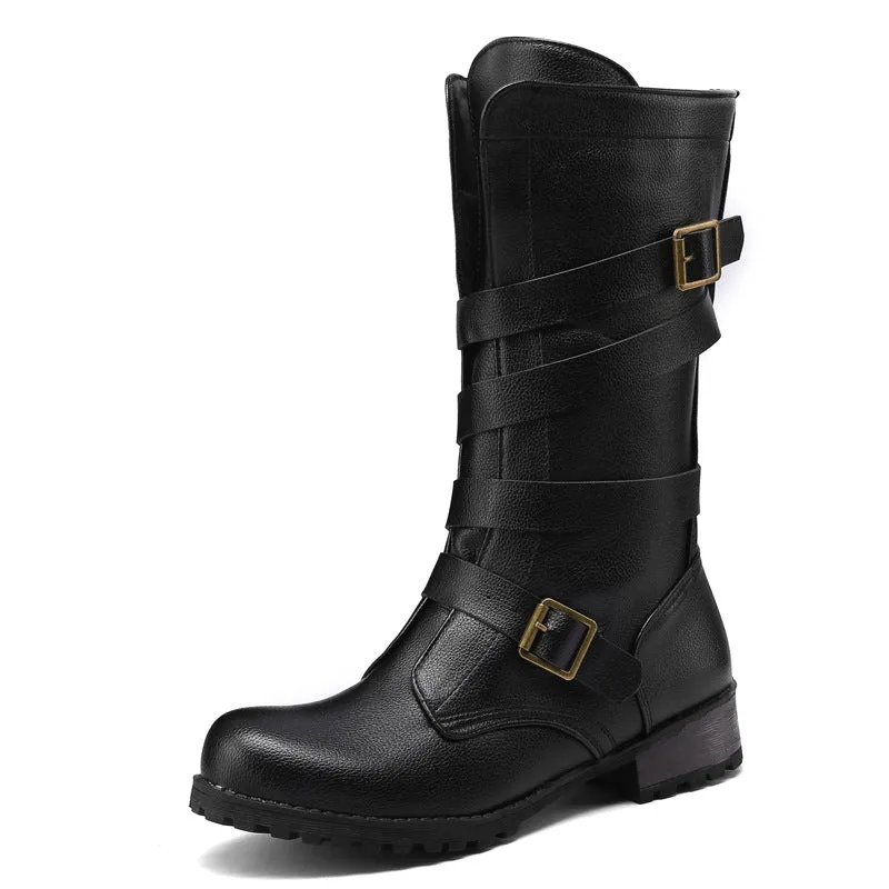 Womne's motorcycle boots retro mid calf boots for women