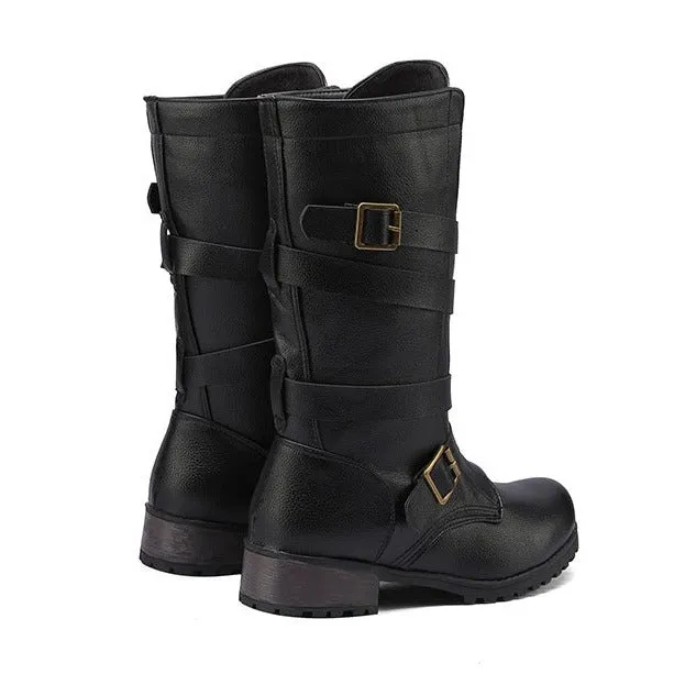 Womne's motorcycle boots retro mid calf boots for women